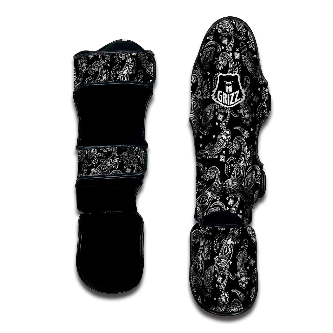 Bandana Black Paisley Print Pattern Muay Thai Shin Guards-grizzshop