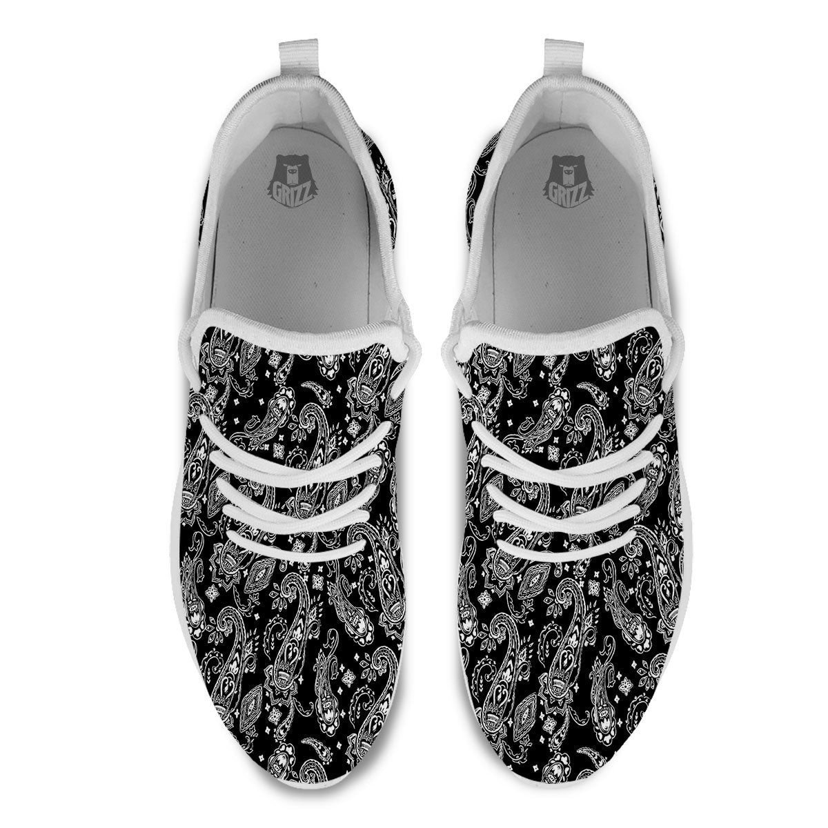 Bandana Black Paisley Print Pattern White Athletic Shoes-grizzshop