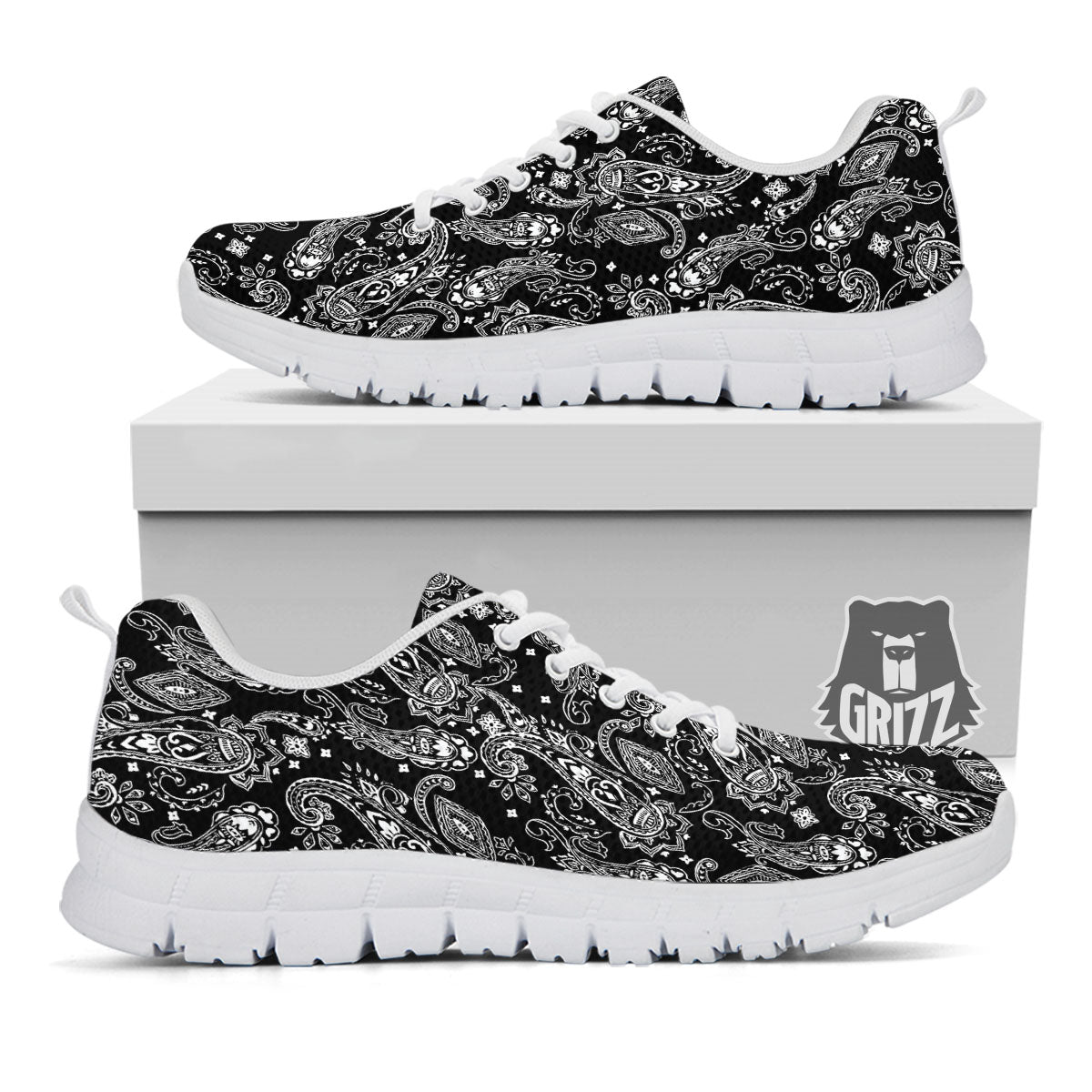 Bandana Black Paisley Print Pattern White Sneaker-grizzshop