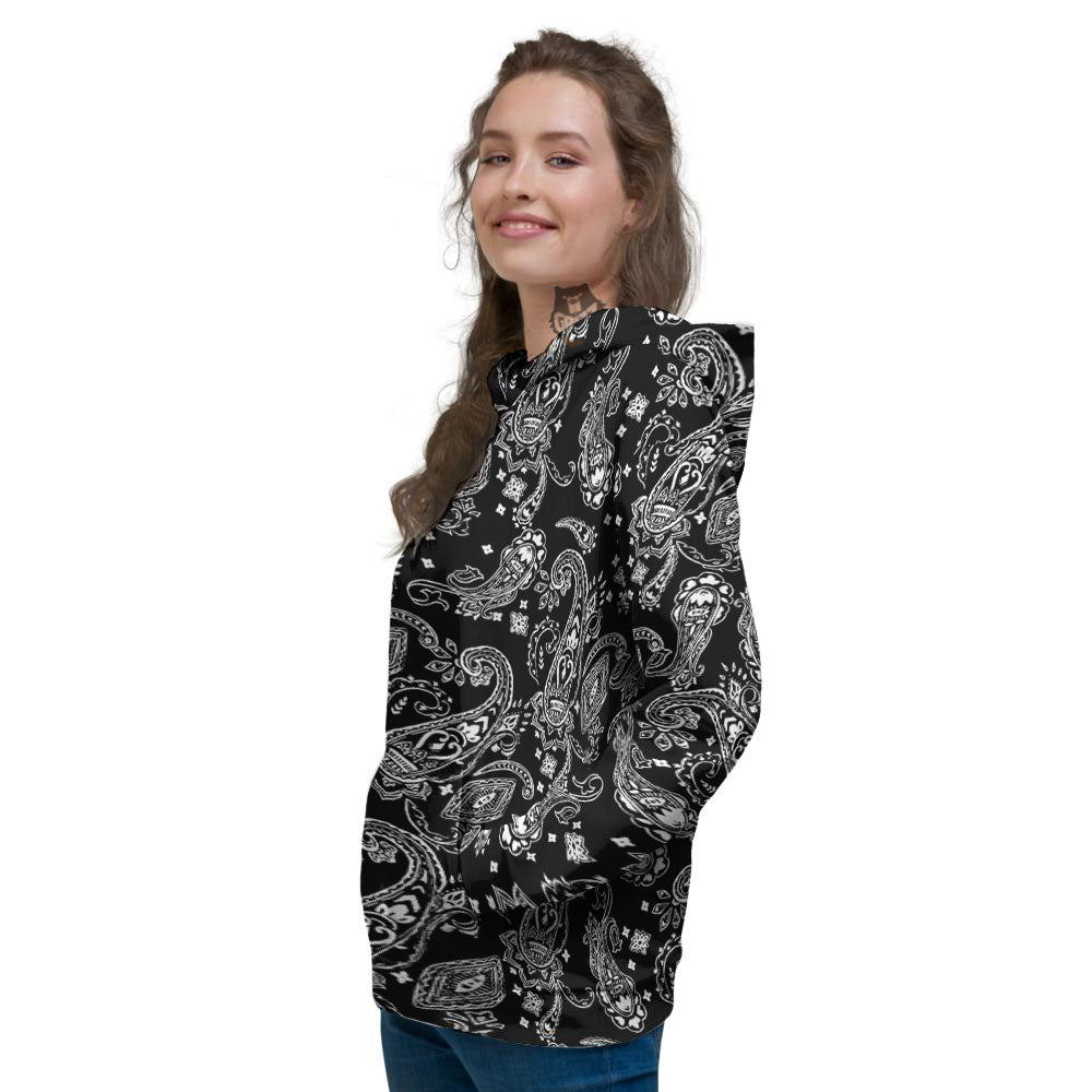 Bandana Black Paisley Print Pattern Women's Hoodie-grizzshop