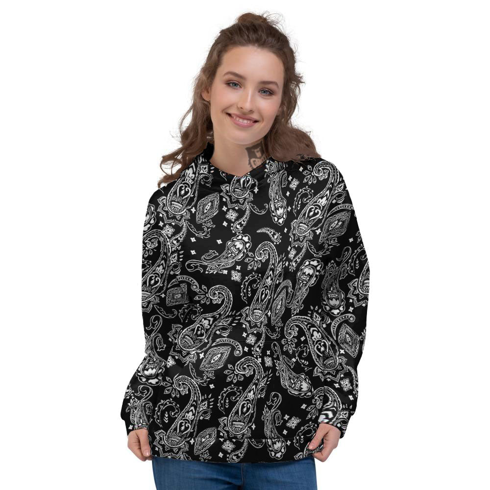 Bandana Black Paisley Print Pattern Women's Hoodie-grizzshop