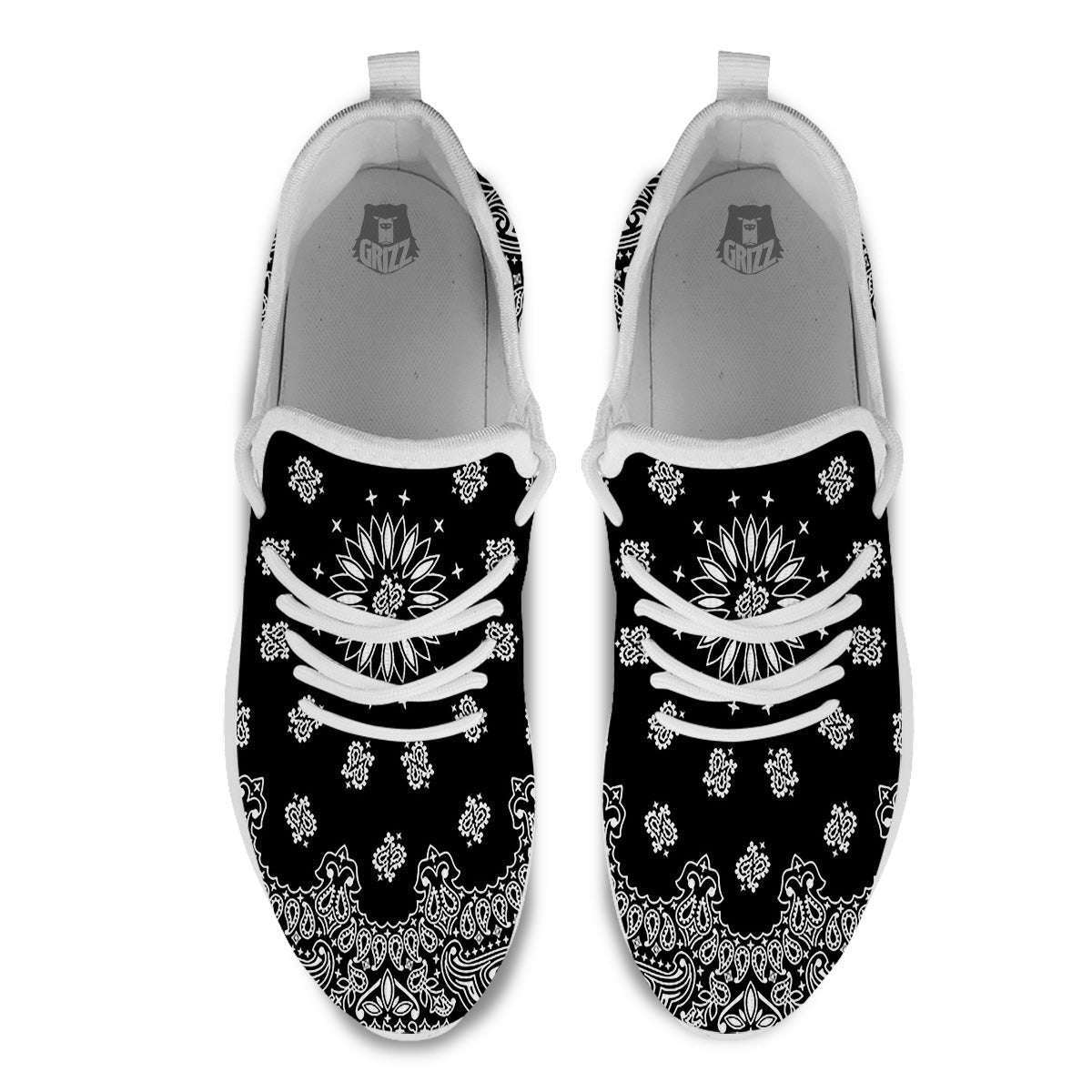 Bandana Black Paisley Print White Athletic Shoes-grizzshop