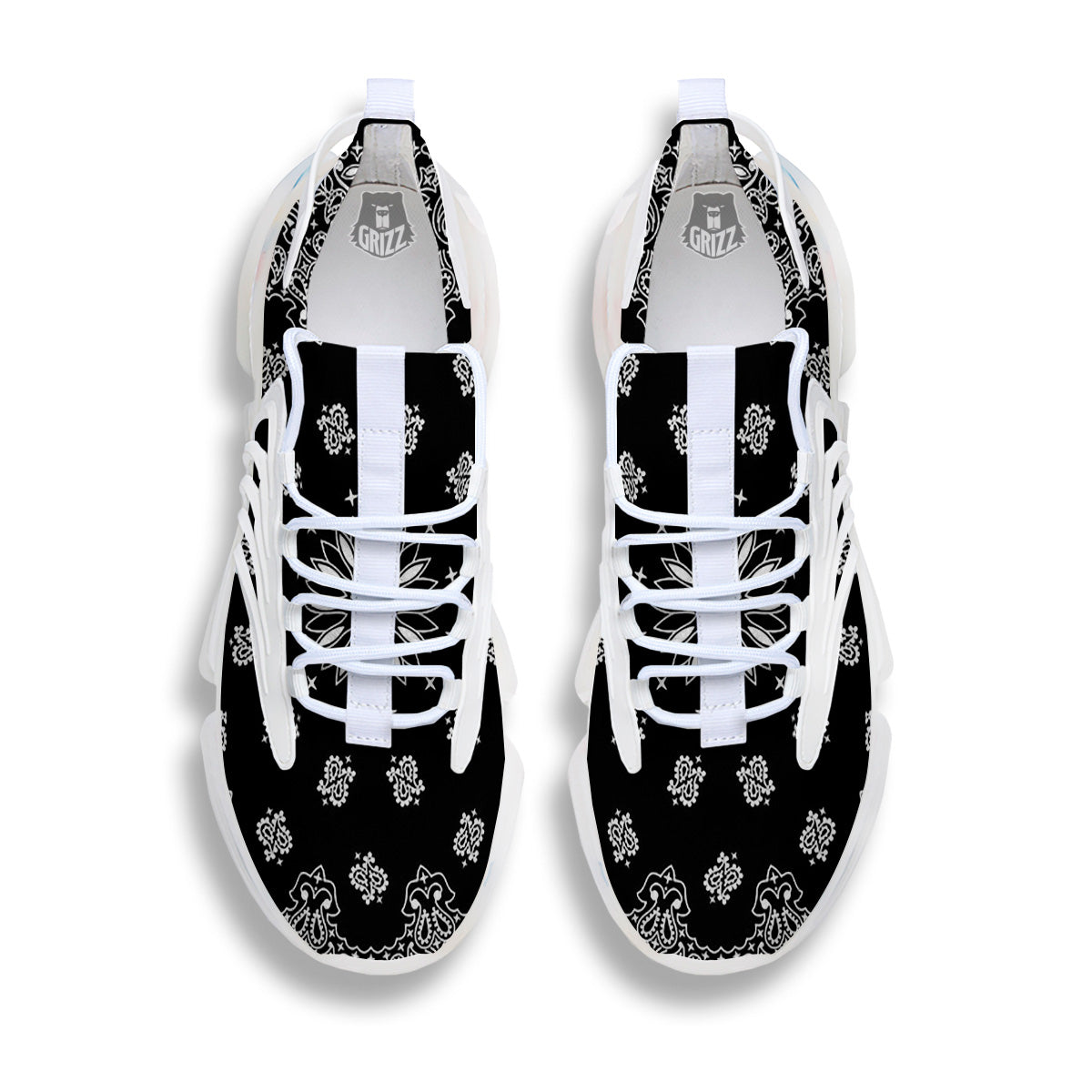 Bandana Black Paisley Print White Gym Shoes-grizzshop