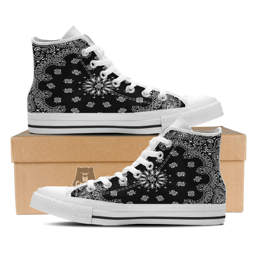 Bandana Black Paisley Print White High Top Shoes-grizzshop