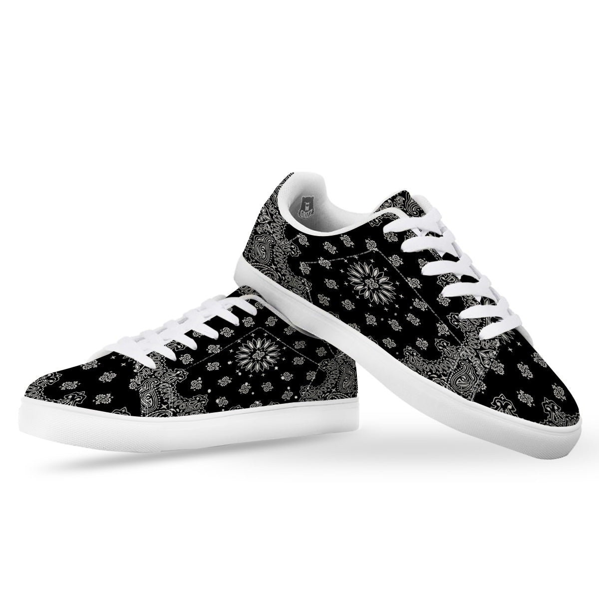 Bandana Black Paisley Print White Low Top Sneakers-grizzshop