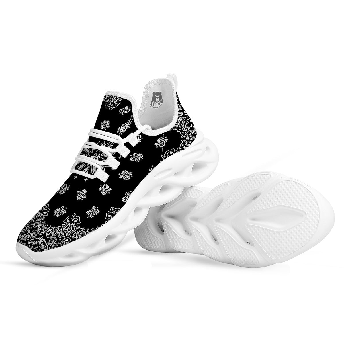 Bandana Black Paisley Print White Running Shoes-grizzshop