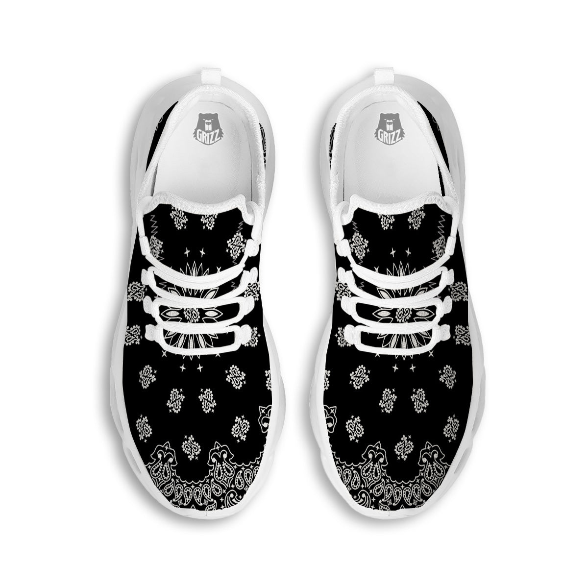 Bandana Black Paisley Print White Running Shoes-grizzshop