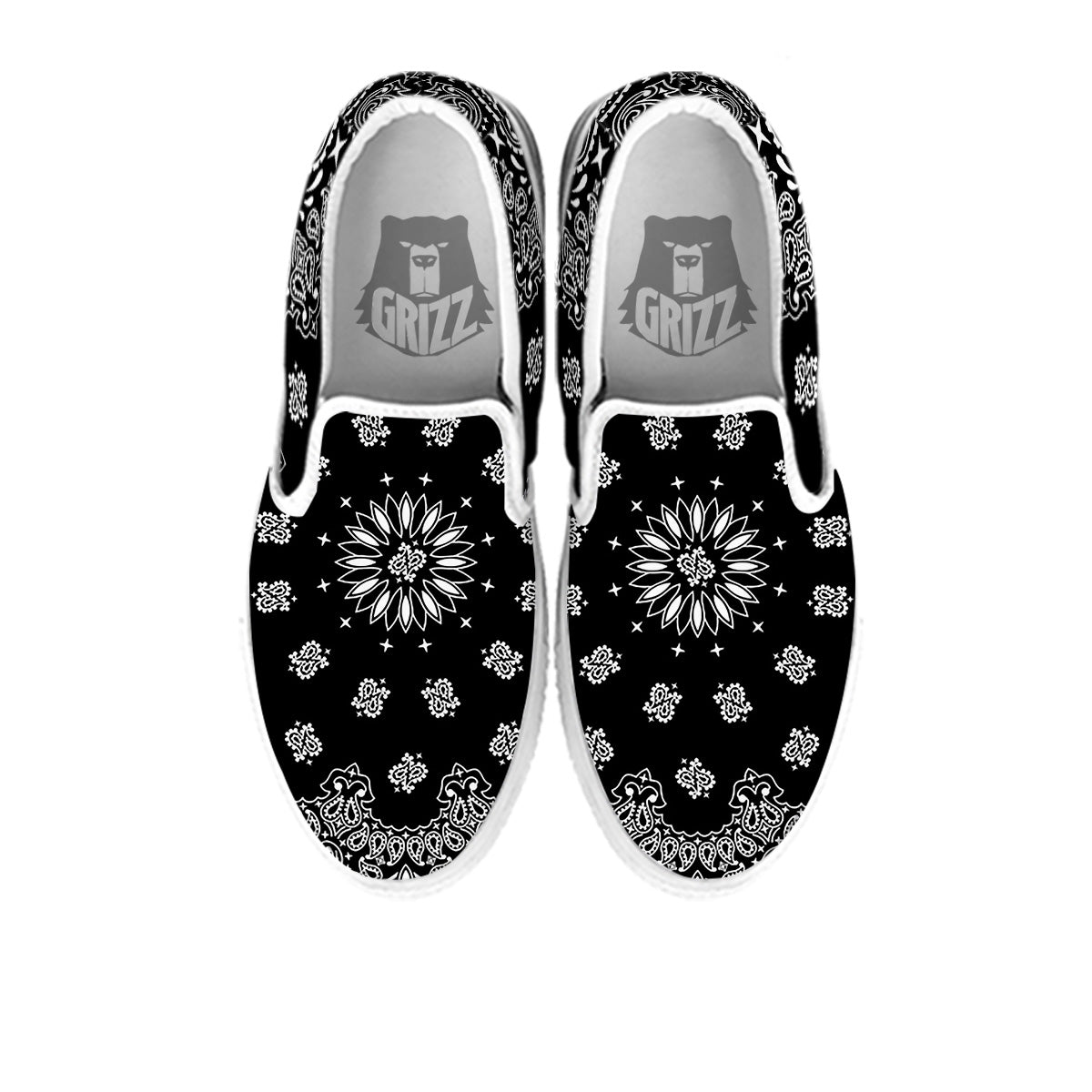 Bandana Black Paisley Print White Slip On Shoes-grizzshop