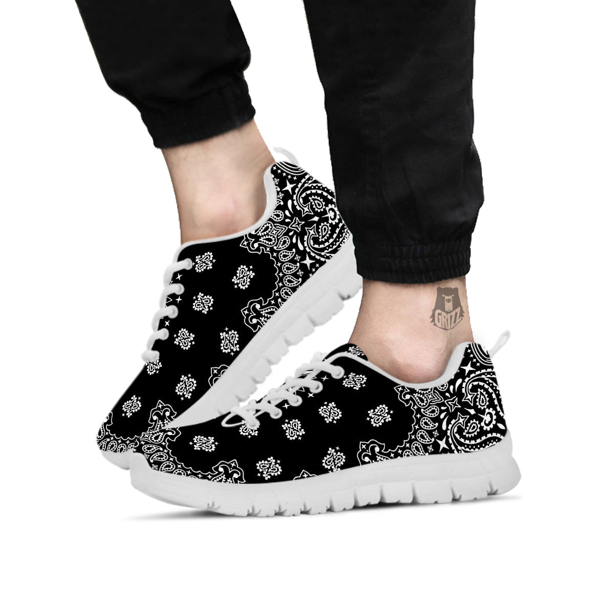 Bandana Black Paisley Print White Sneaker-grizzshop