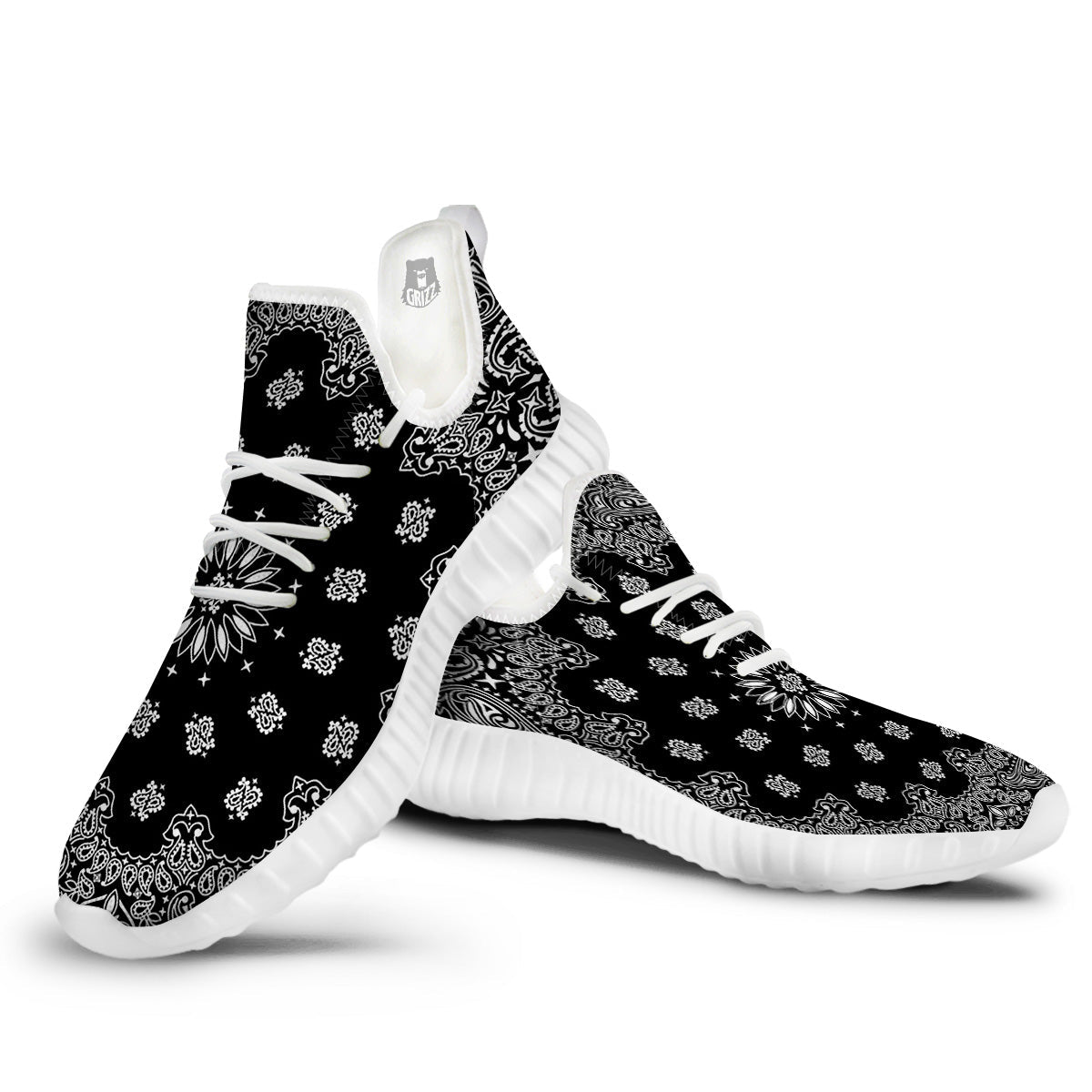 Bandana Black Paisley Print White Walking Shoes-grizzshop