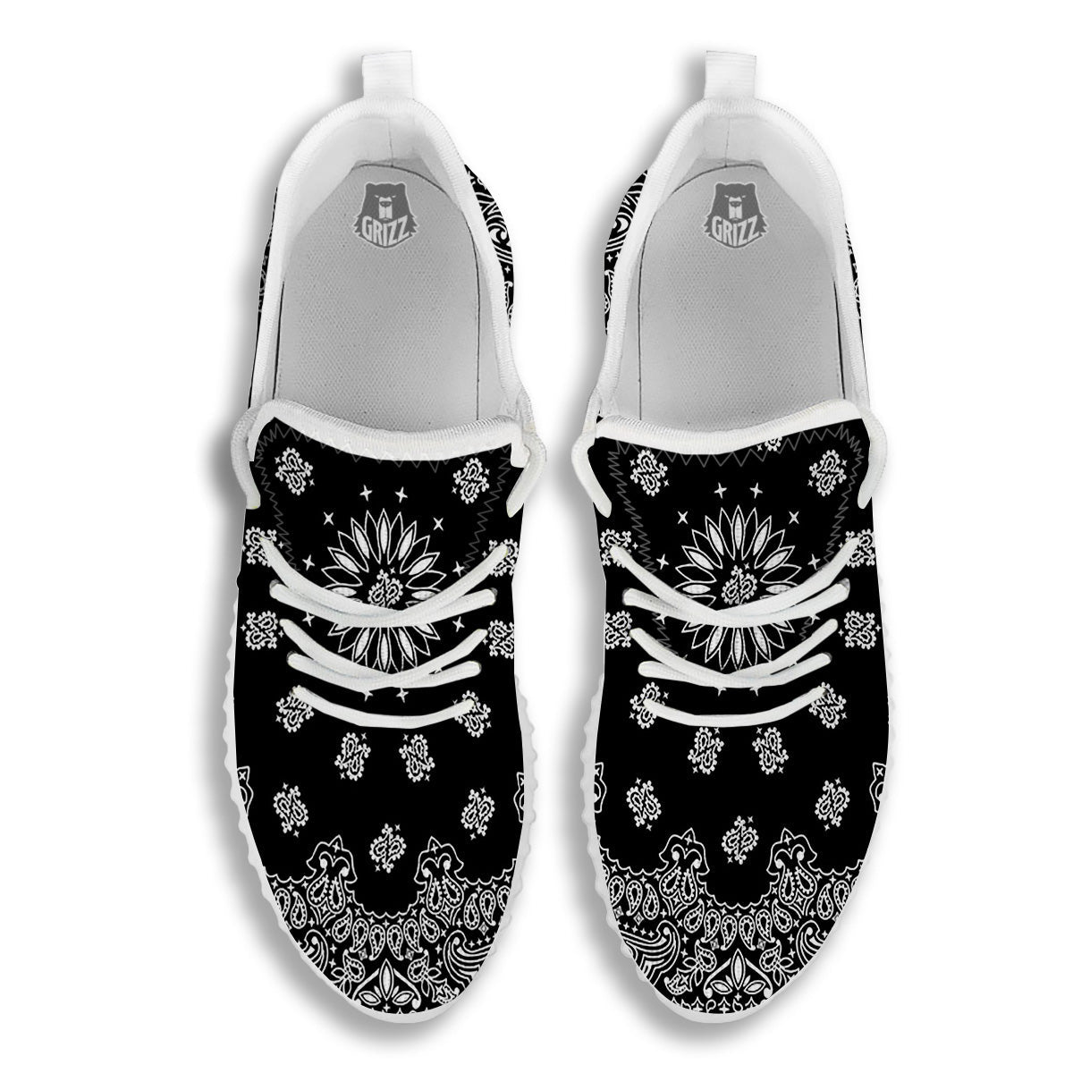 Bandana Black Paisley Print White Walking Shoes-grizzshop