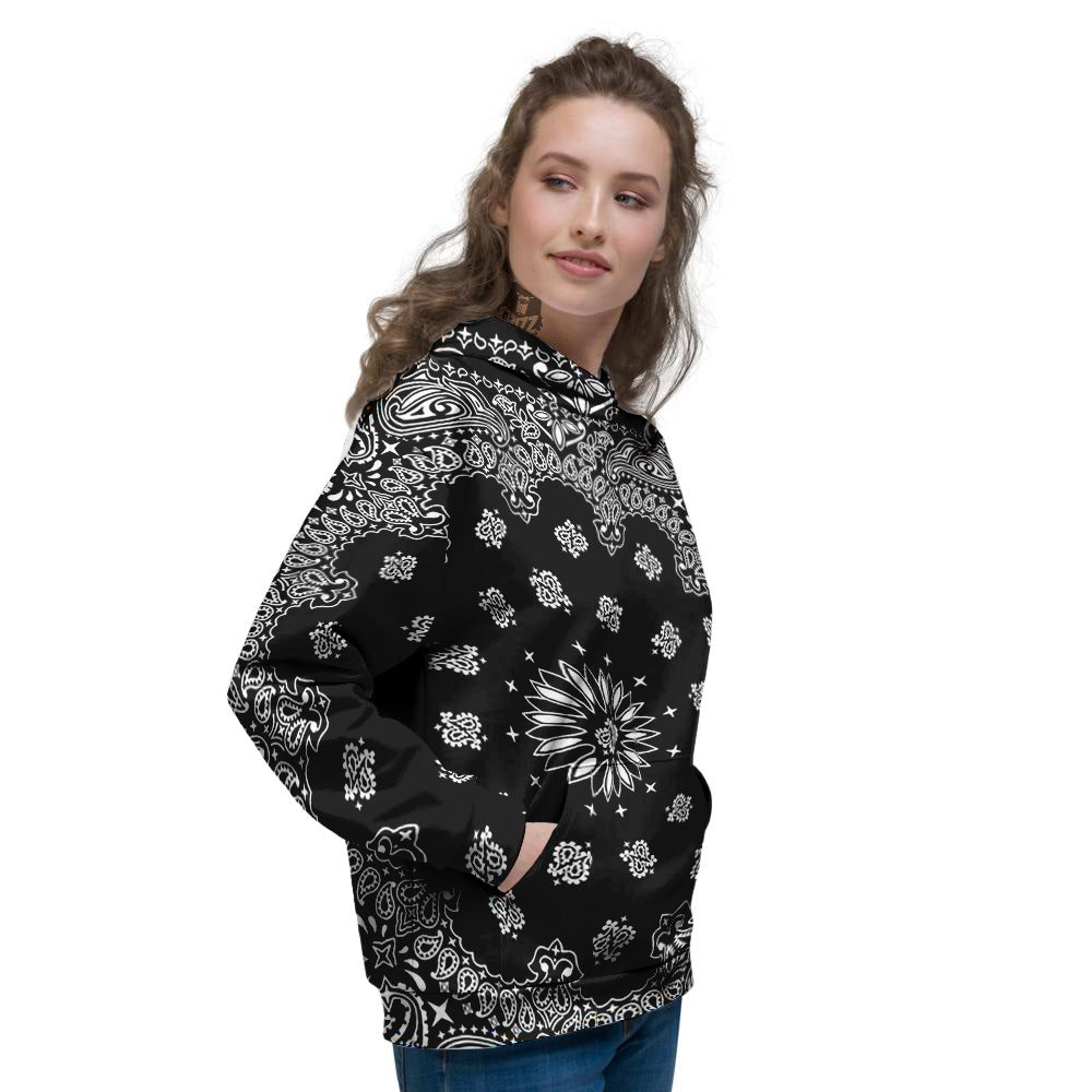 Bandana Black Paisley Print Women's Hoodie-grizzshop