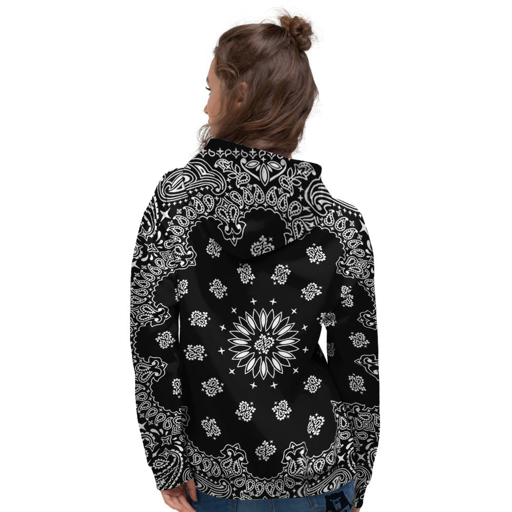 Bandana Black Paisley Print Women's Hoodie-grizzshop