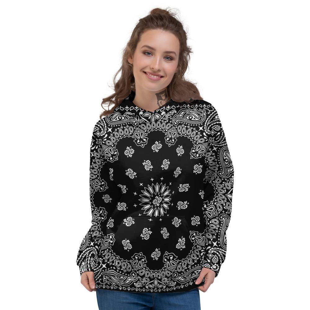 Bandana Black Paisley Print Women's Hoodie-grizzshop