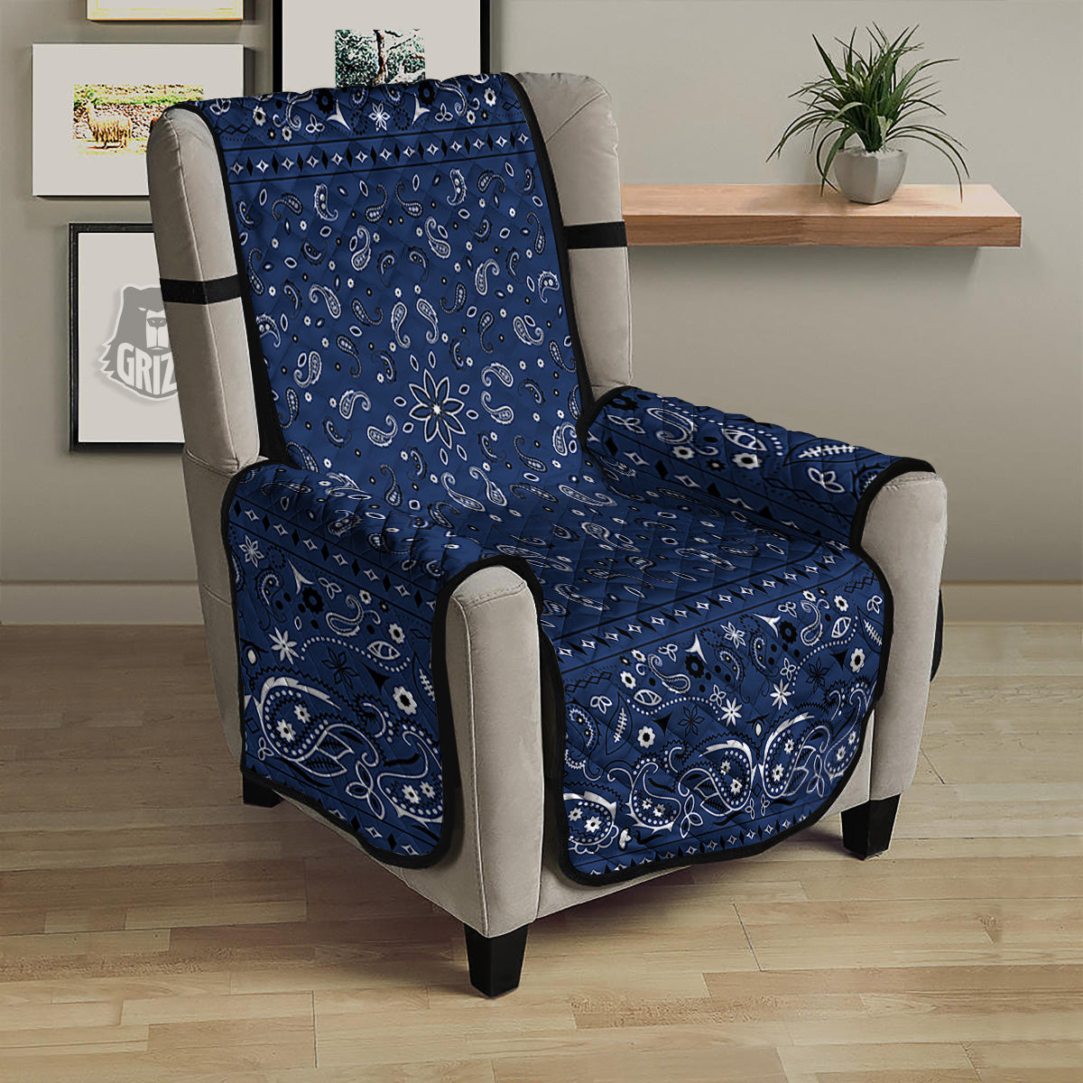 Bandana Blue Paisley Print Armchair Protector-grizzshop