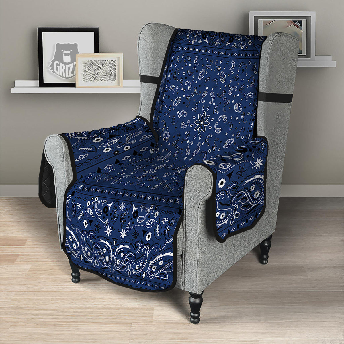 Bandana Blue Paisley Print Armchair Protector-grizzshop