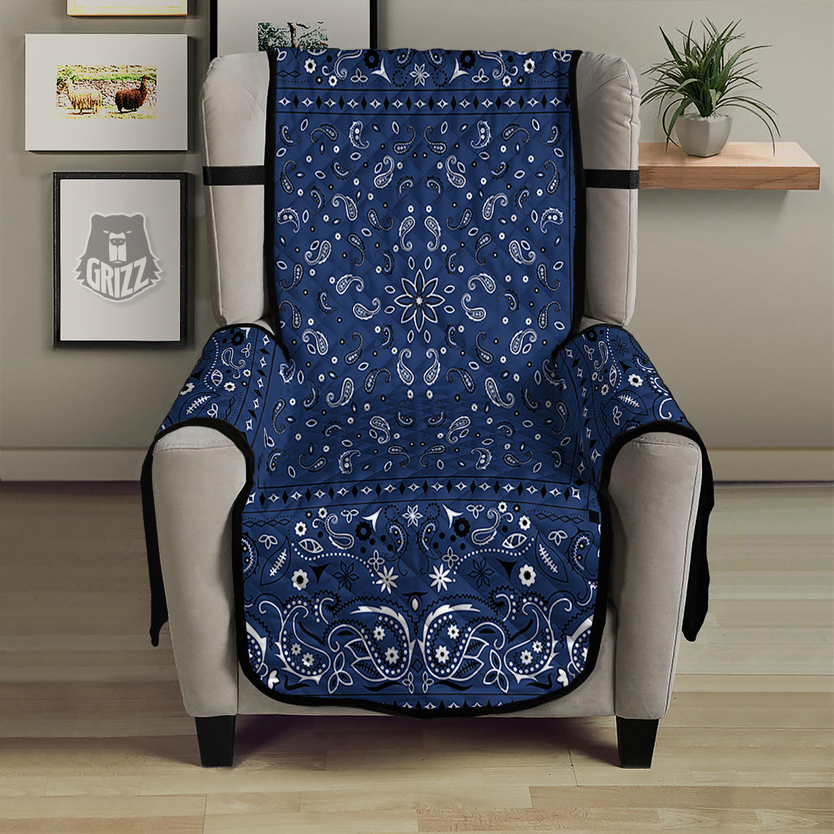 Bandana Blue Paisley Print Armchair Protector-grizzshop