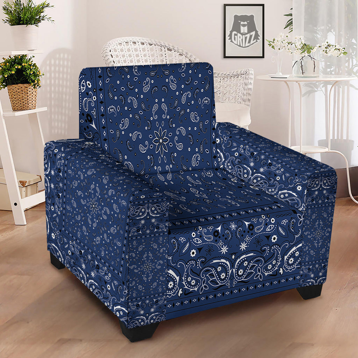 Bandana Blue Paisley Print Armchair Slipcover-grizzshop