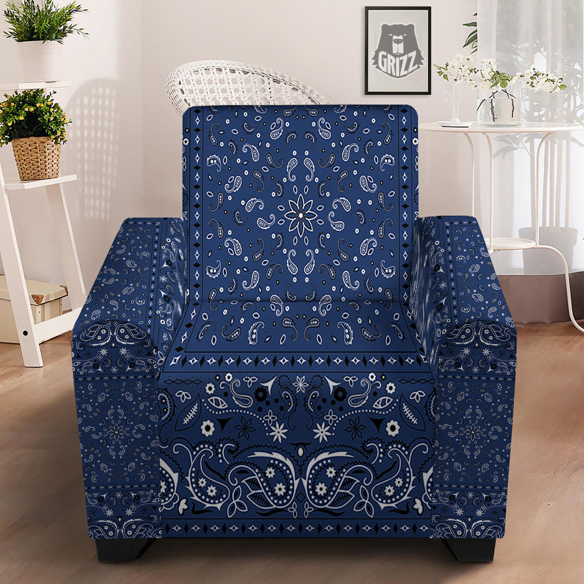 Bandana Blue Paisley Print Armchair Slipcover-grizzshop