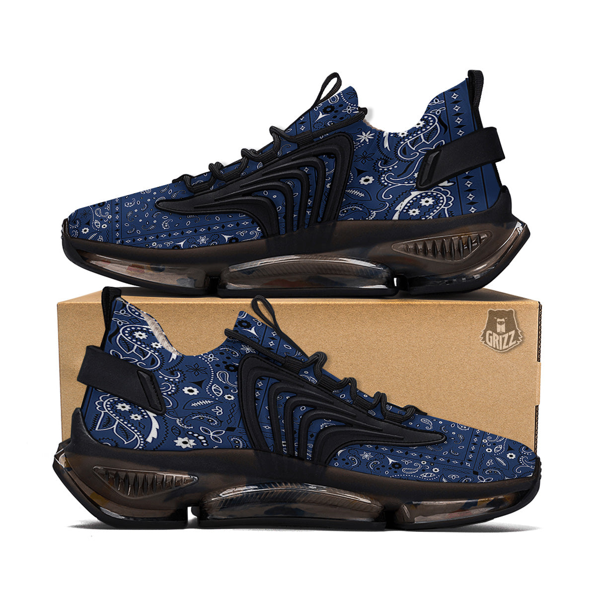 Bandana Blue Paisley Print Black Gym Shoes-grizzshop