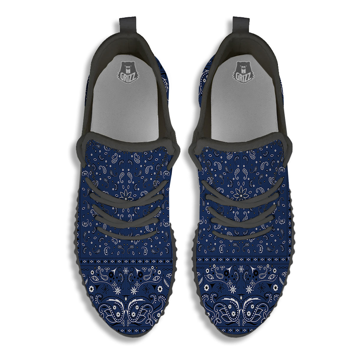 Bandana Blue Paisley Print Black Walking Shoes-grizzshop