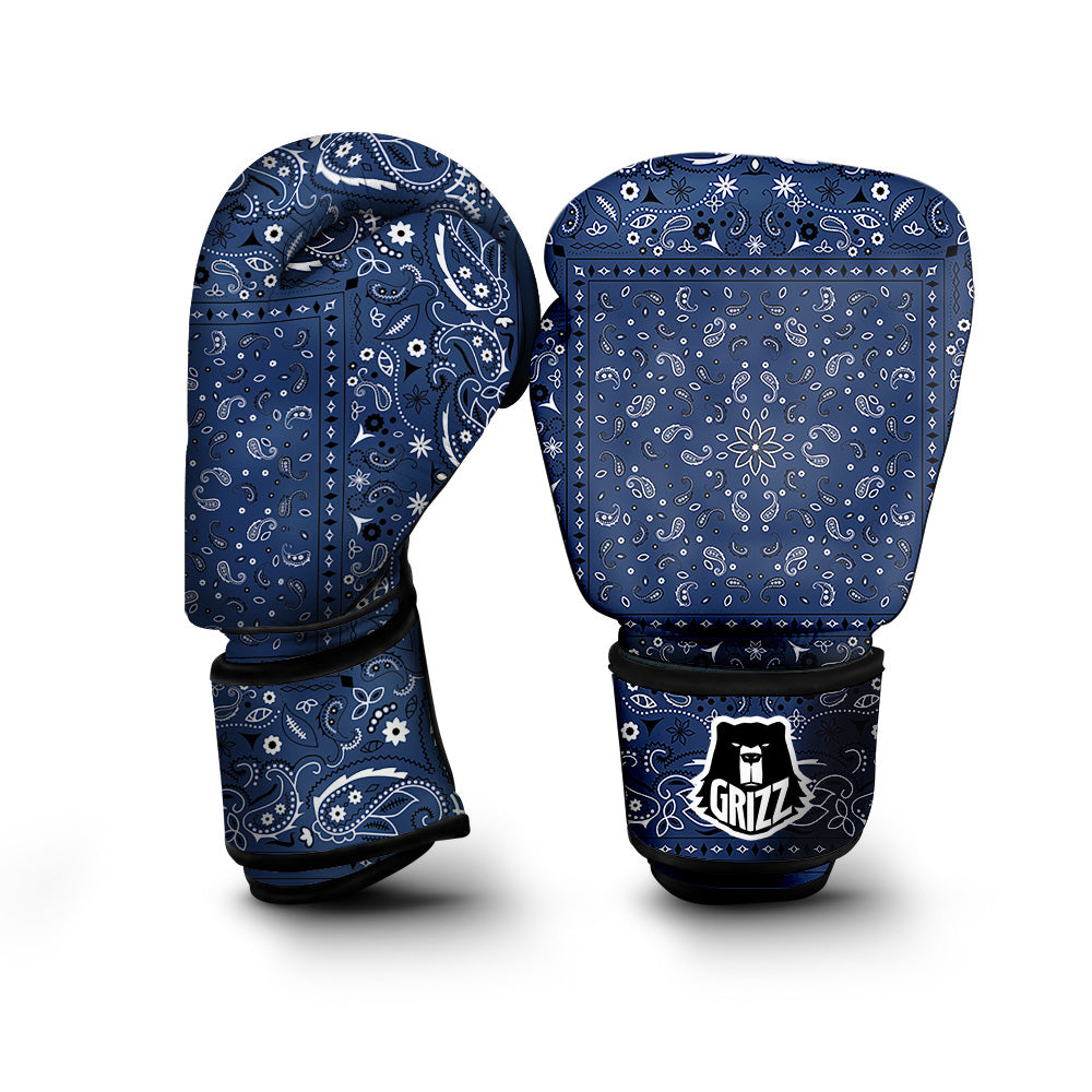 Bandana Blue Paisley Print Boxing Gloves-grizzshop