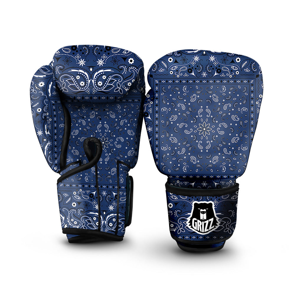 Bandana Blue Paisley Print Boxing Gloves-grizzshop