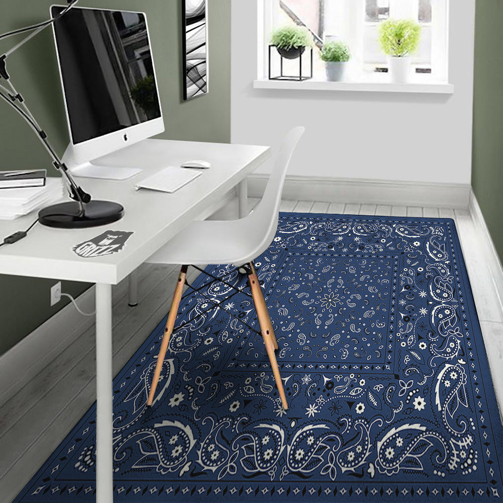 Bandana Blue Paisley Print Floor Mat-grizzshop