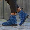 Bandana Blue Paisley Print Leather Boots-grizzshop