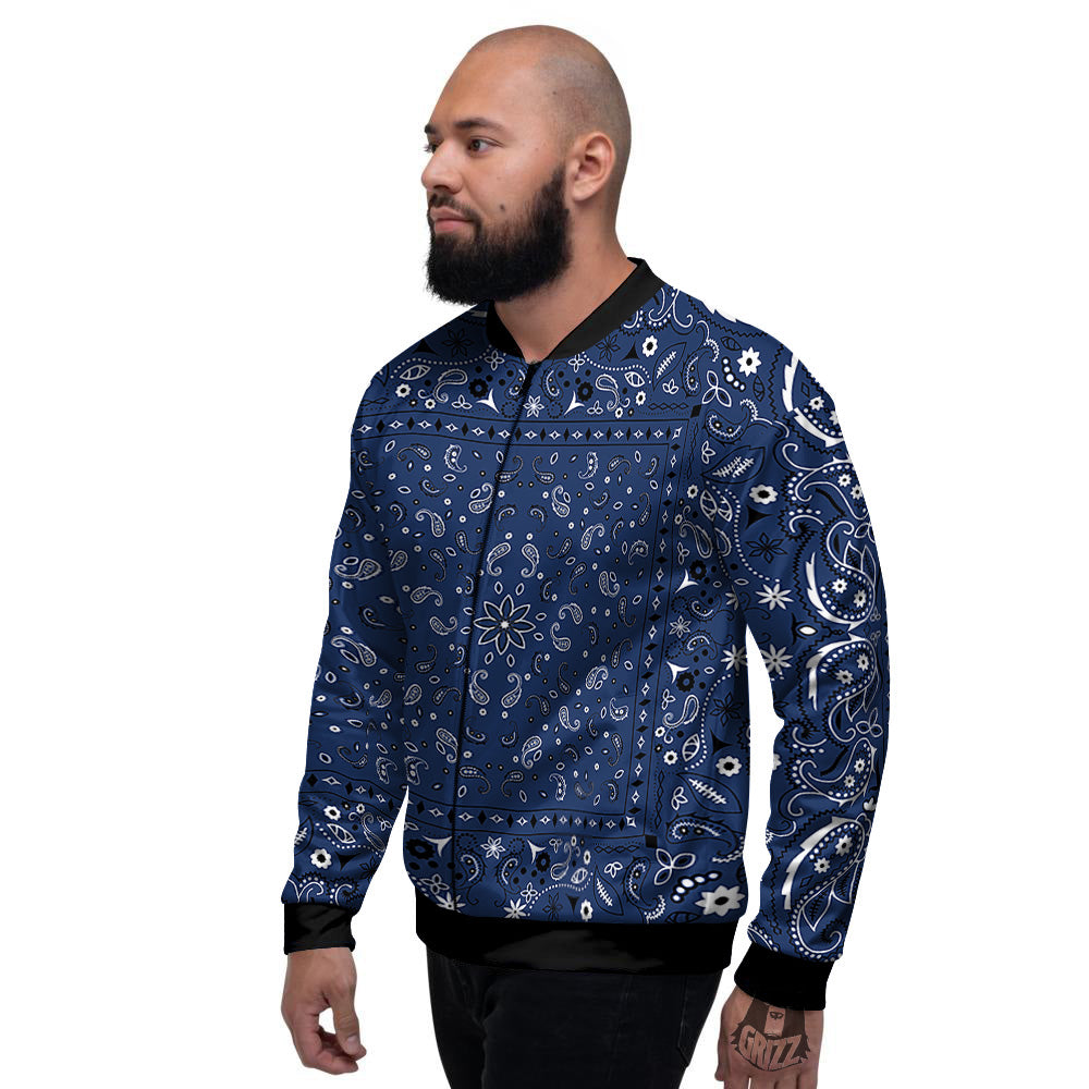 Bandana Blue Paisley Print Men's Bomber Jacket-grizzshop