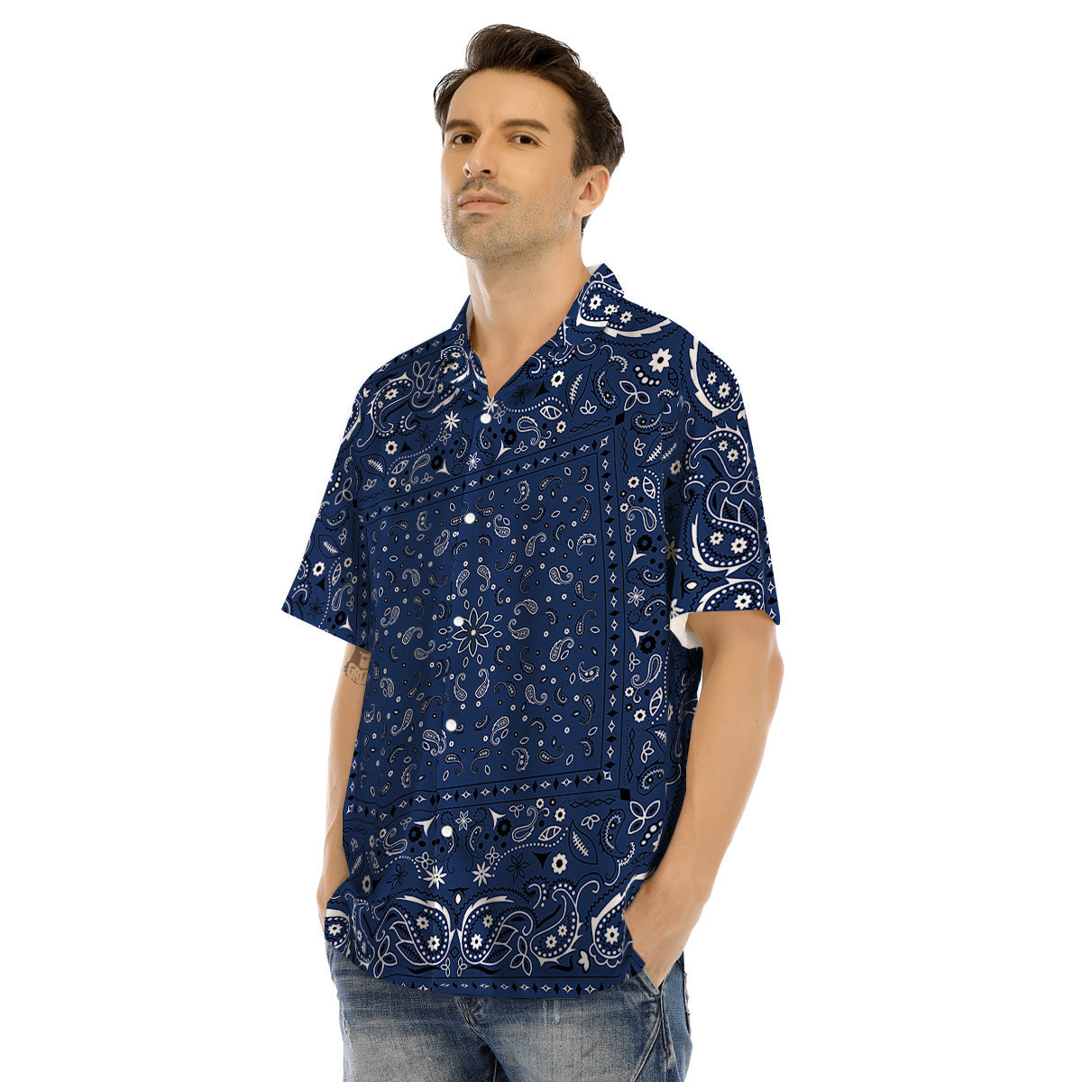 Bandana Blue Paisley Print Men's Hawaiian Shirt-grizzshop