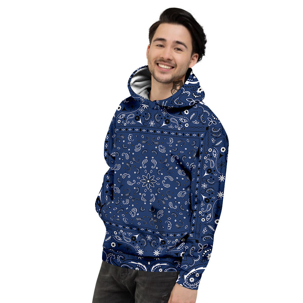 Bandana Blue Paisley Print Men's Hoodie-grizzshop