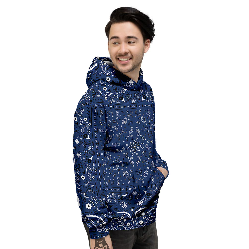 Bandana Blue Paisley Print Men's Hoodie-grizzshop