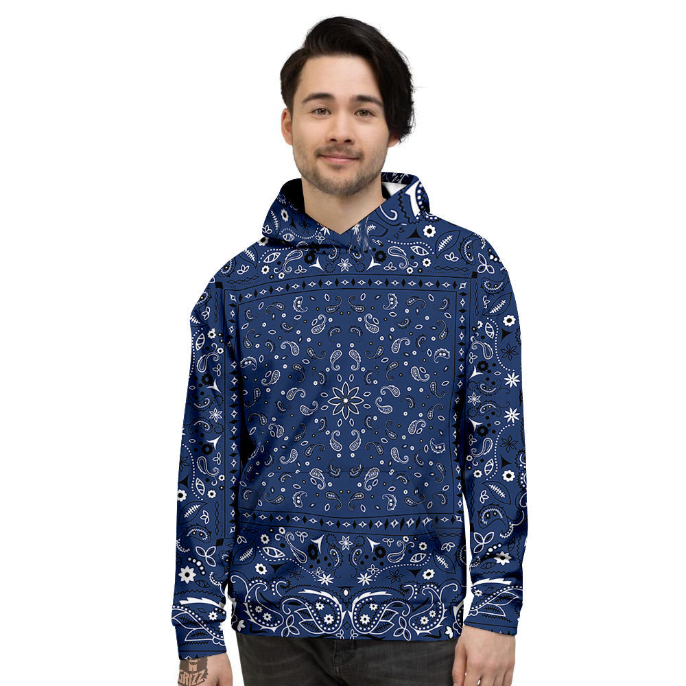 Bandana Blue Paisley Print Men's Hoodie-grizzshop