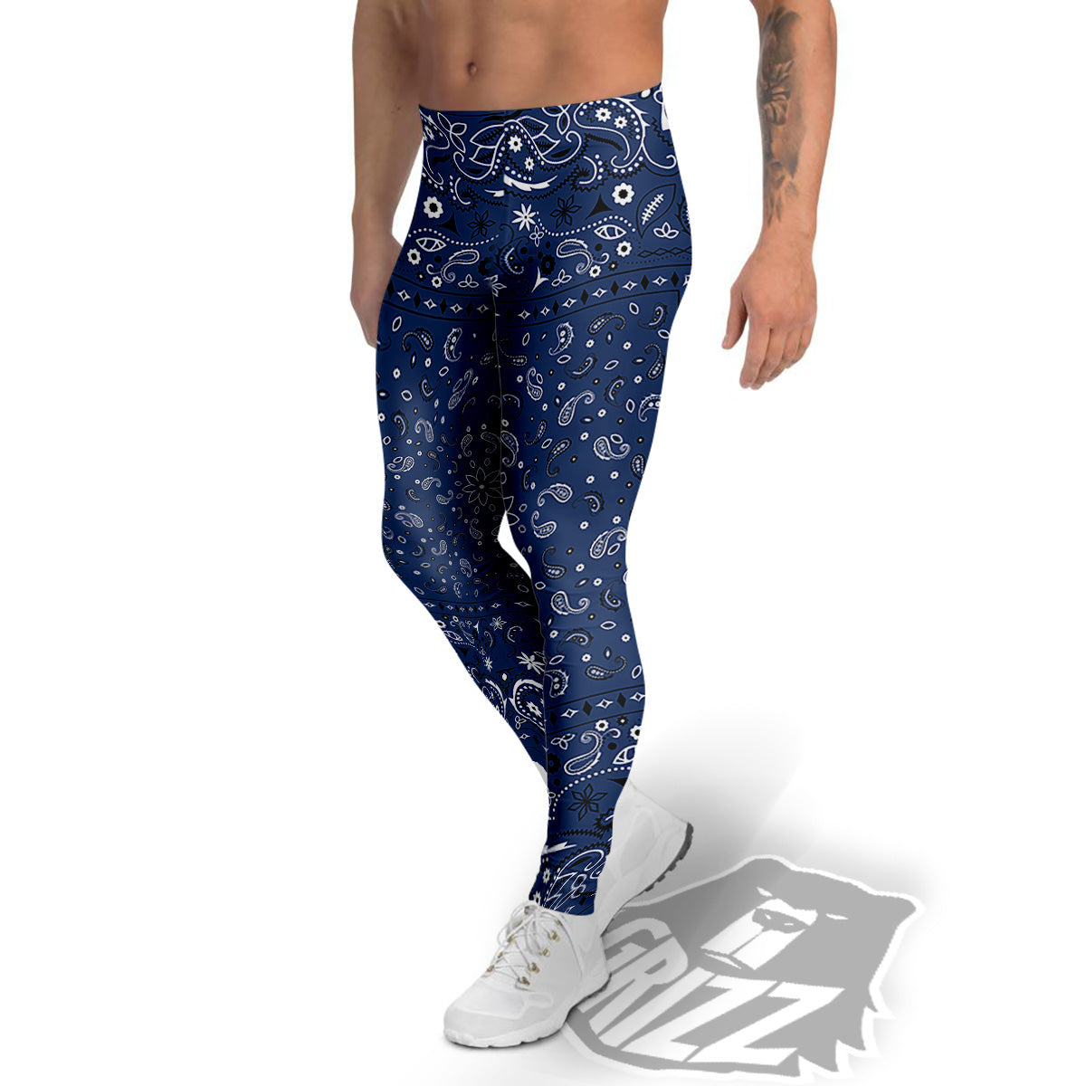 Bandana Blue Paisley Print Men's Leggings-grizzshop