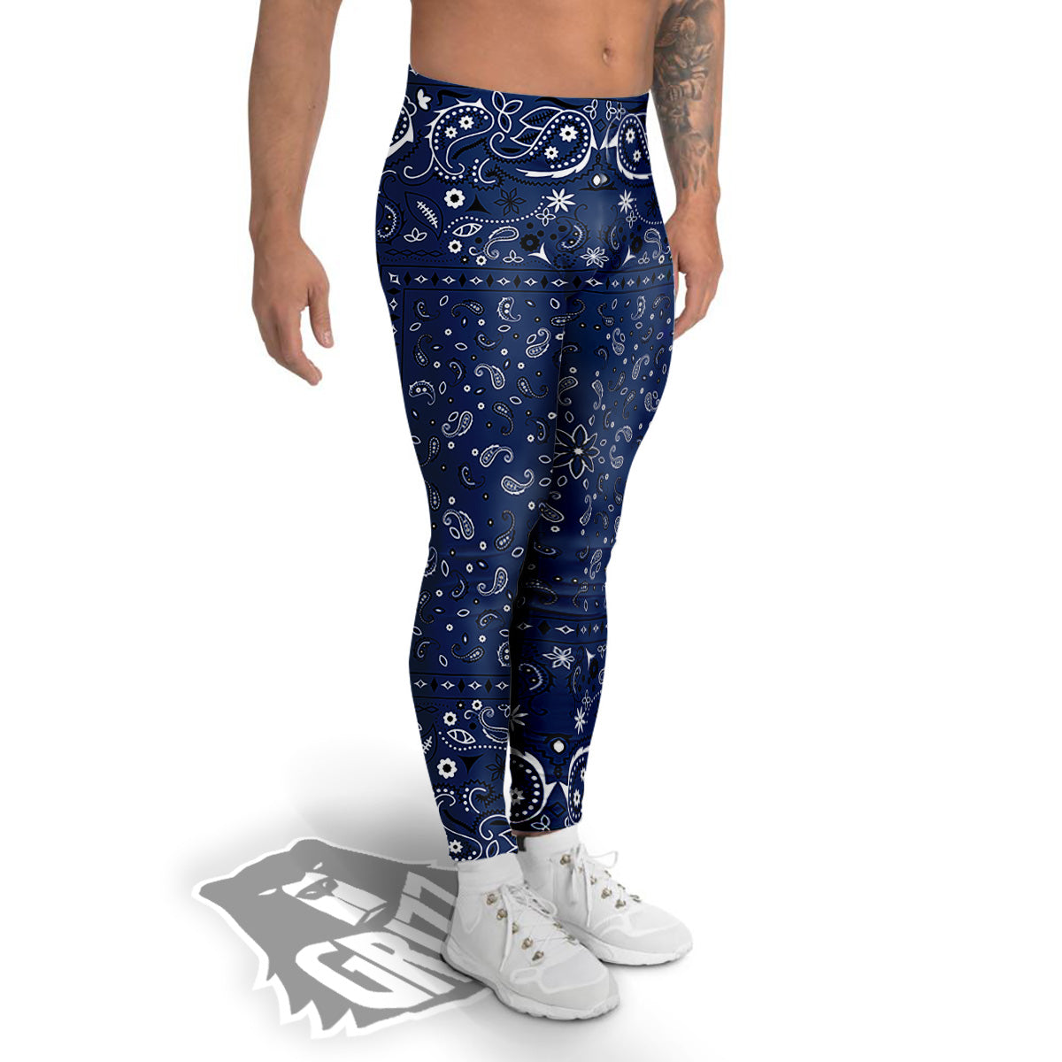 Bandana Blue Paisley Print Men's Leggings-grizzshop