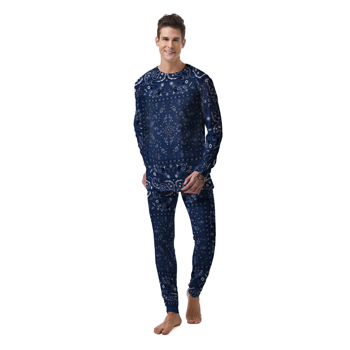 Bandana Blue Paisley Print Men's Pajamas-grizzshop