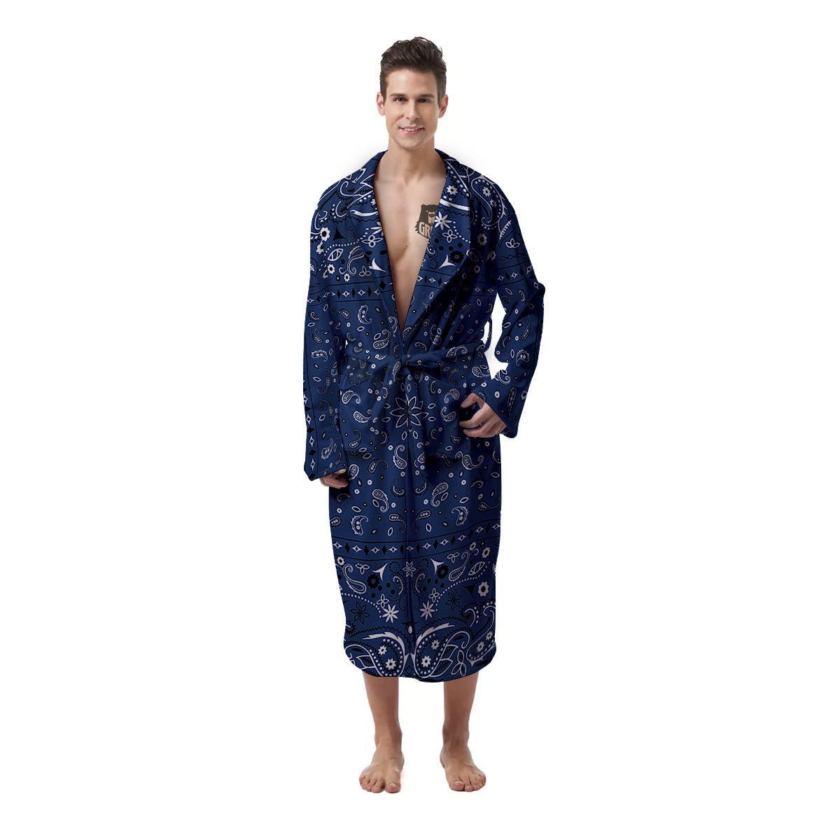 Bandana Blue Paisley Print Men's Robe-grizzshop