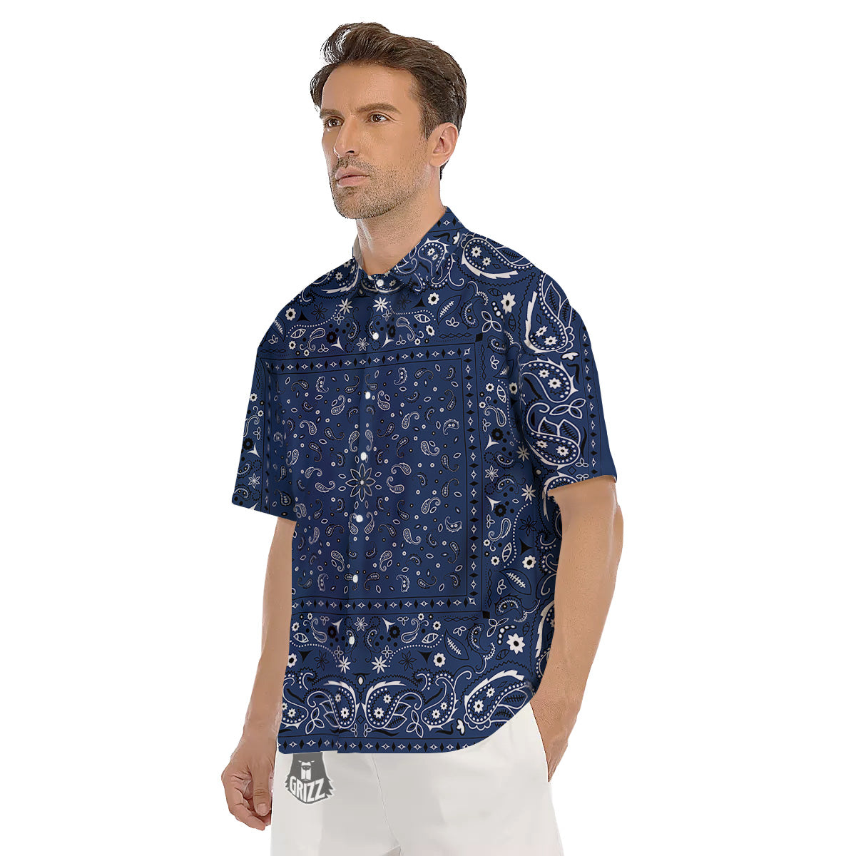 Bandana Blue Paisley Print Men's Short Sleeve Shirts-grizzshop