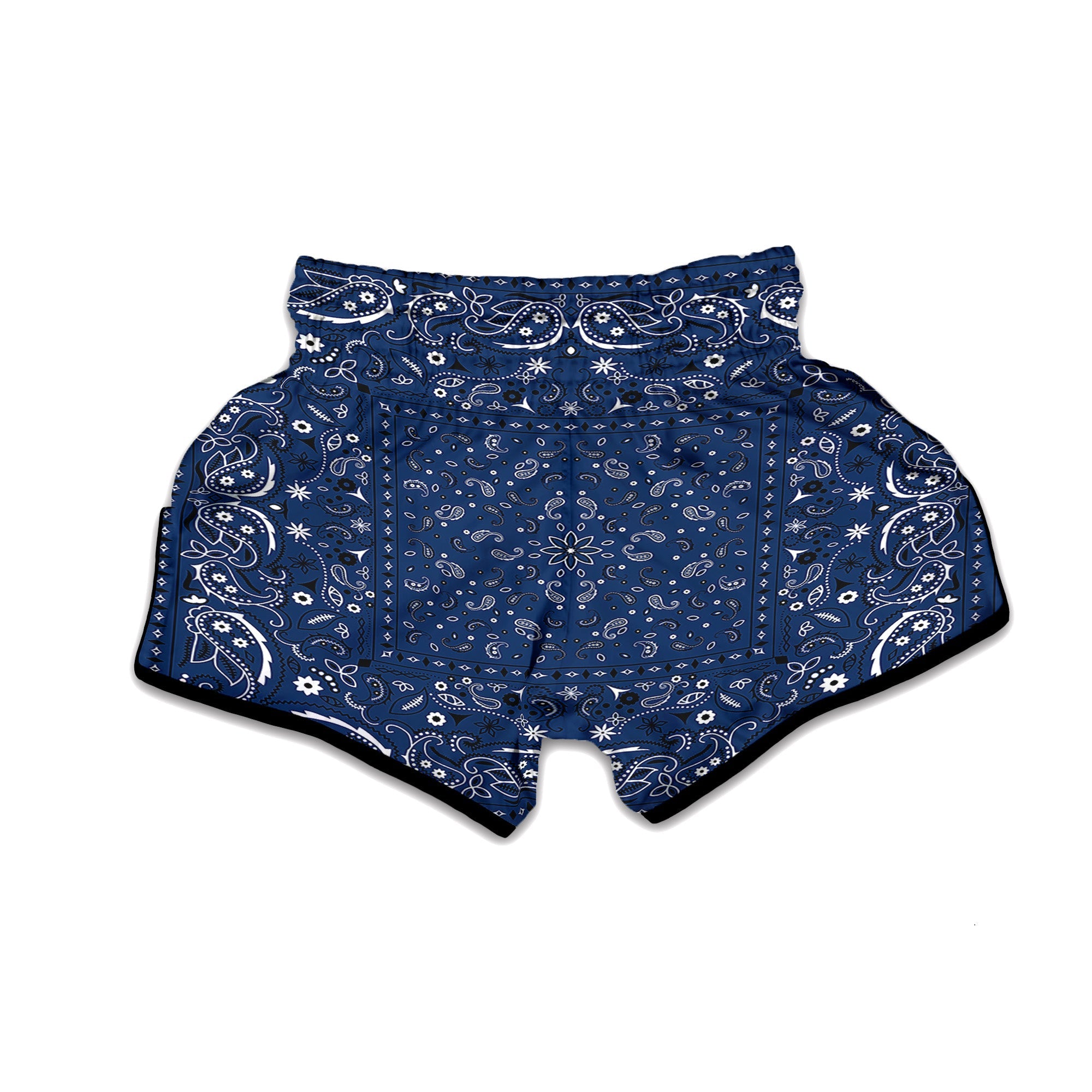 Bandana Blue Paisley Print Muay Thai Boxing Shorts-grizzshop