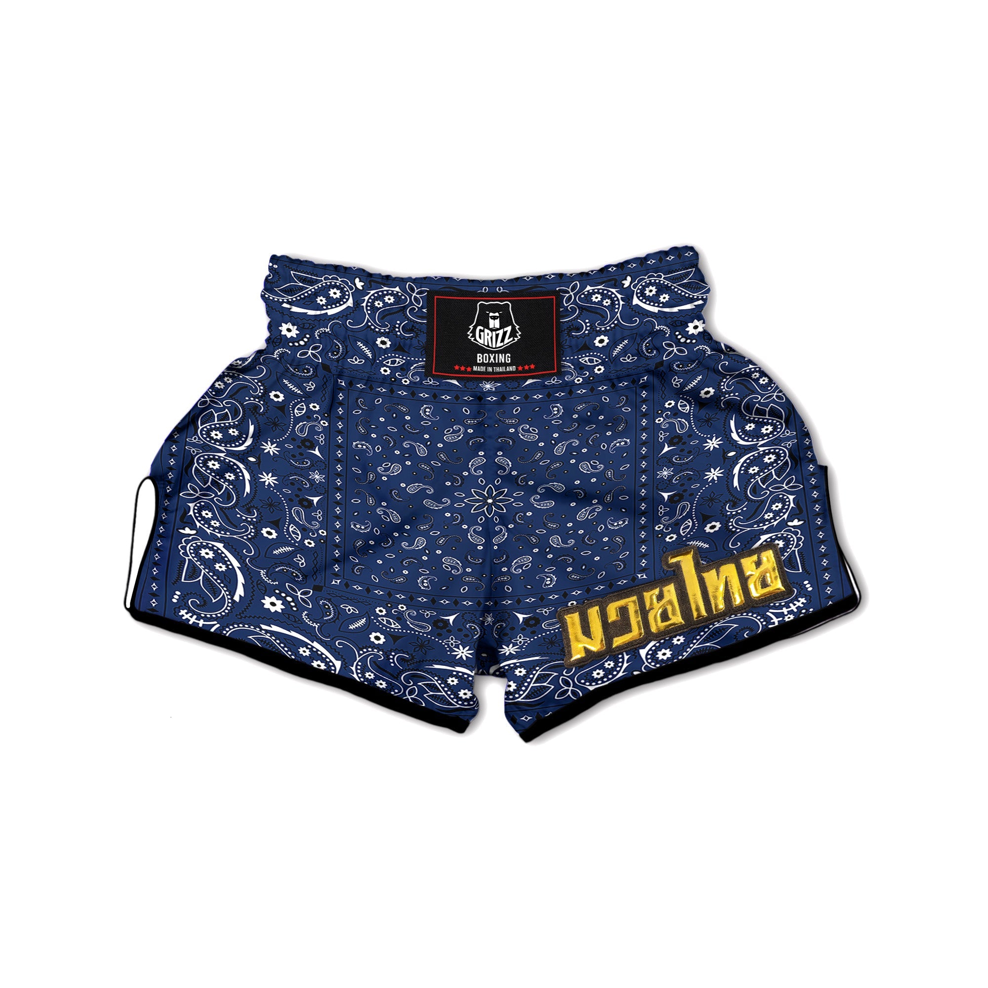 Bandana Blue Paisley Print Muay Thai Boxing Shorts-grizzshop