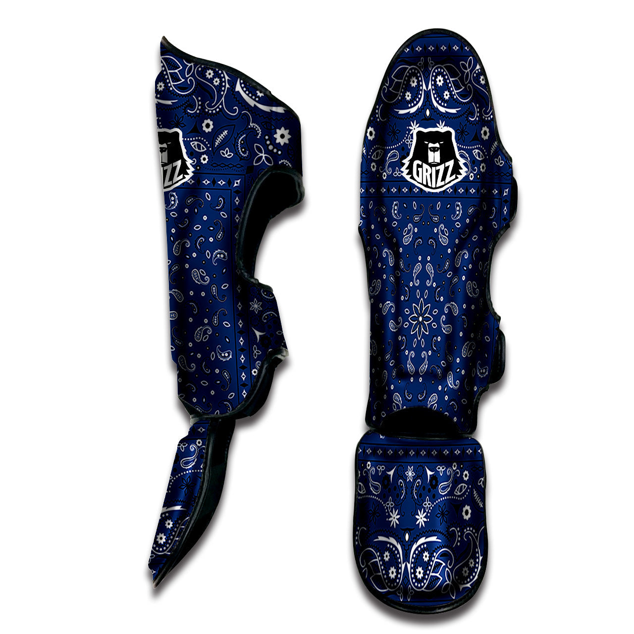 Bandana Blue Paisley Print Muay Thai Shin Guards-grizzshop