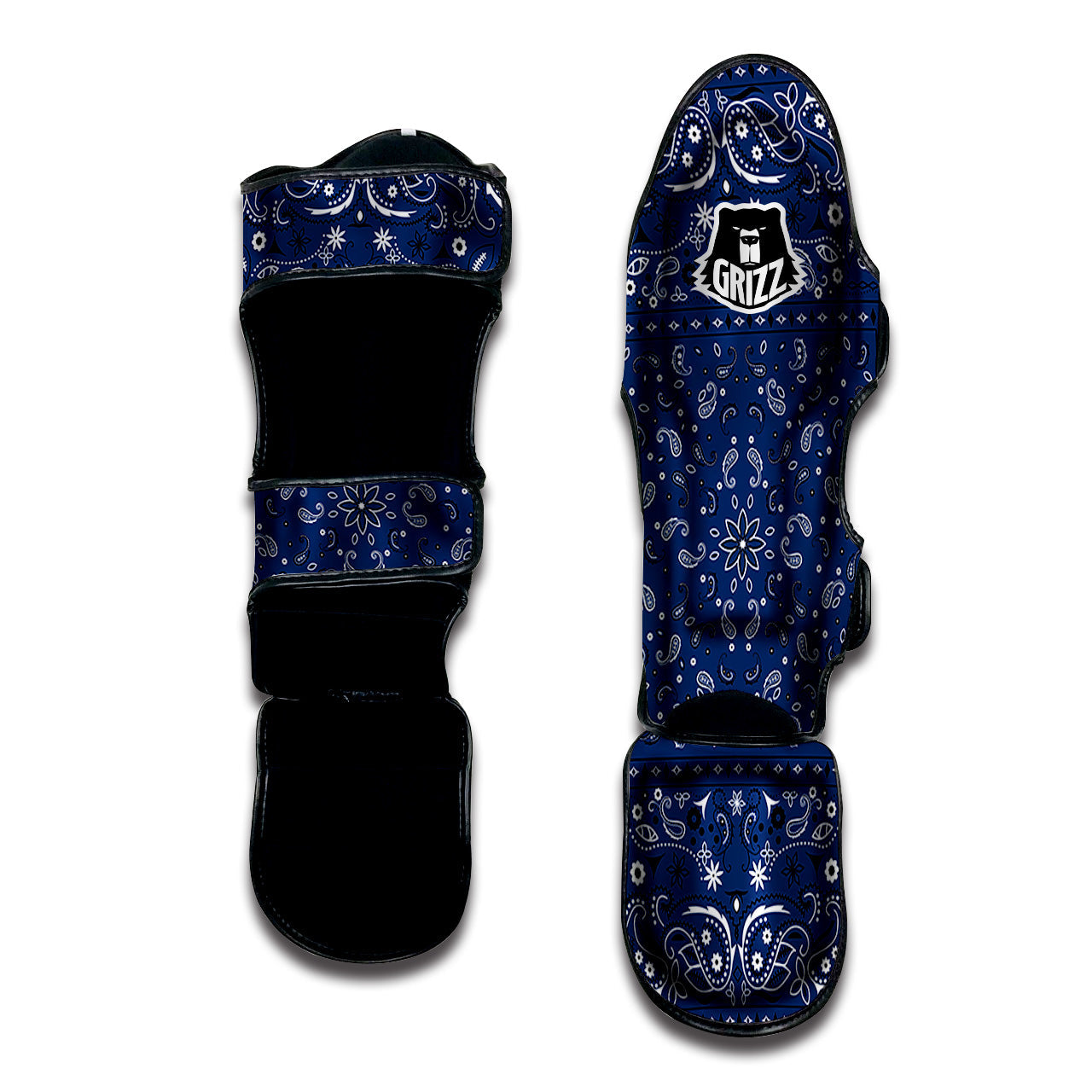 Bandana Blue Paisley Print Muay Thai Shin Guards-grizzshop