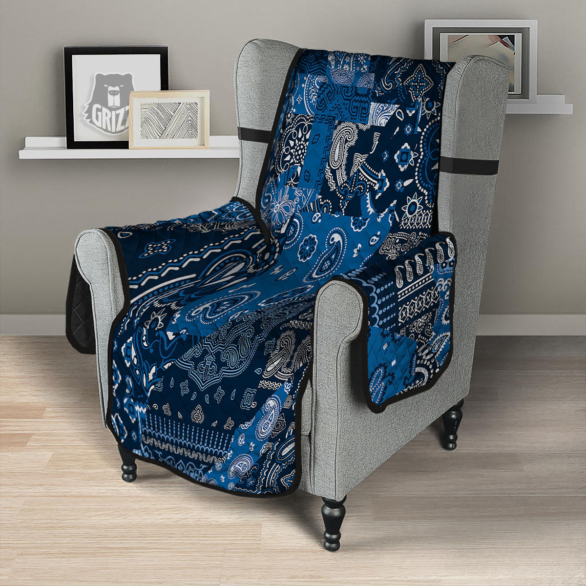 Bandana Blue Paisley Print Pattern Armchair Protector-grizzshop