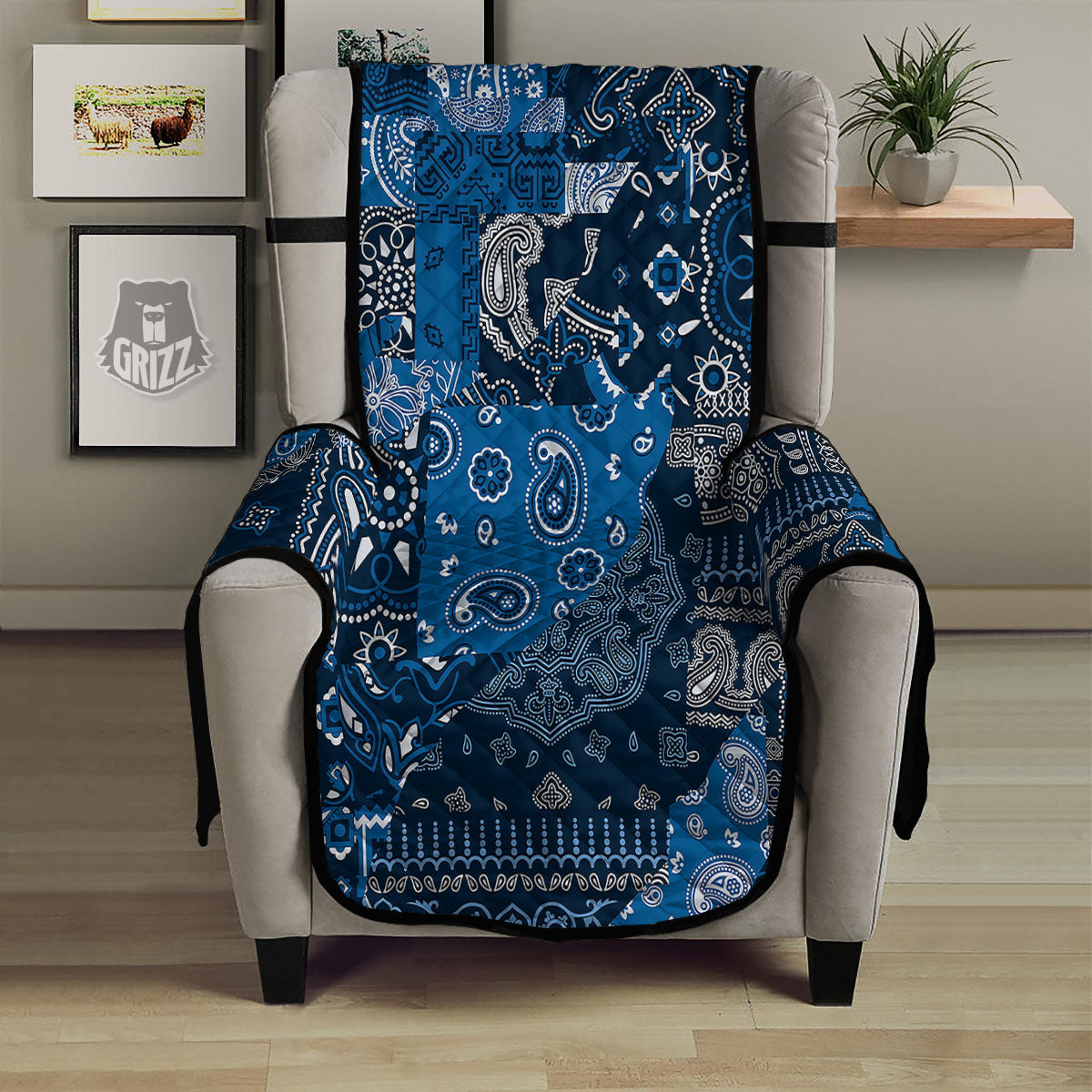 Bandana Blue Paisley Print Pattern Armchair Protector-grizzshop