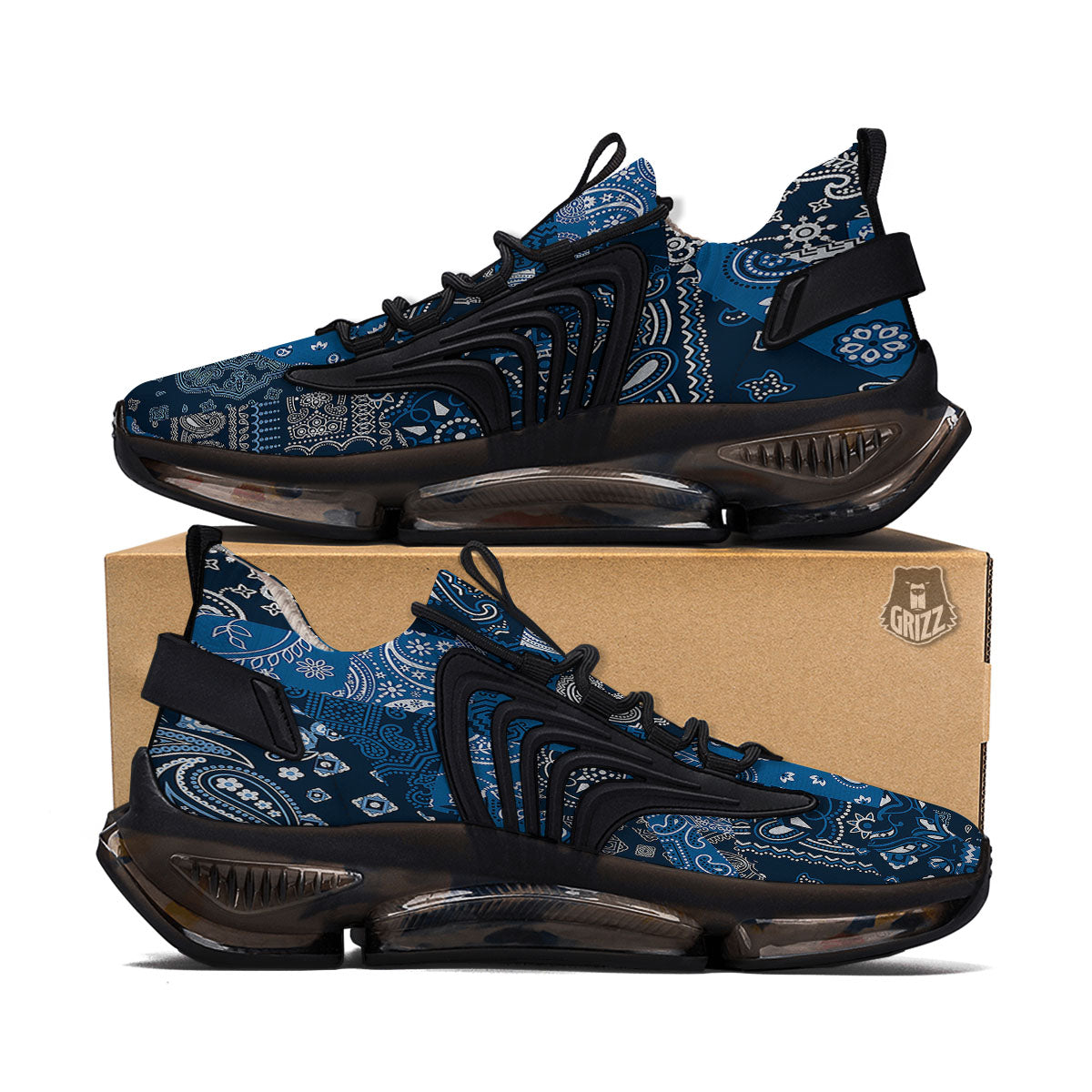 Bandana Blue Paisley Print Pattern Black Gym Shoes-grizzshop