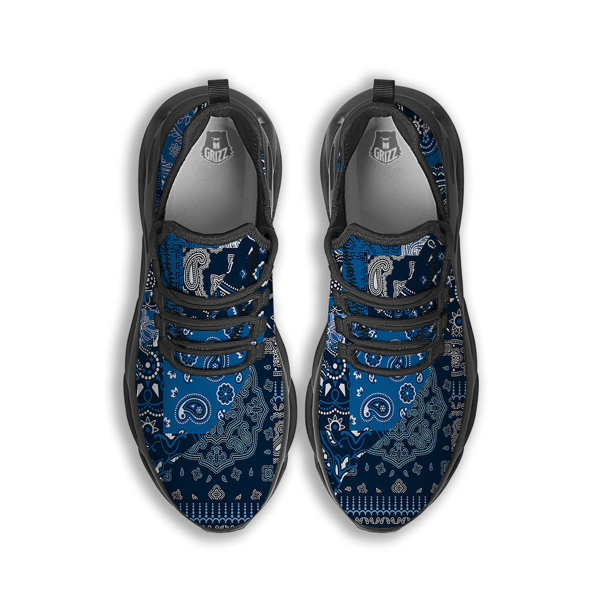 Bandana Blue Paisley Print Pattern Black Running Shoes-grizzshop