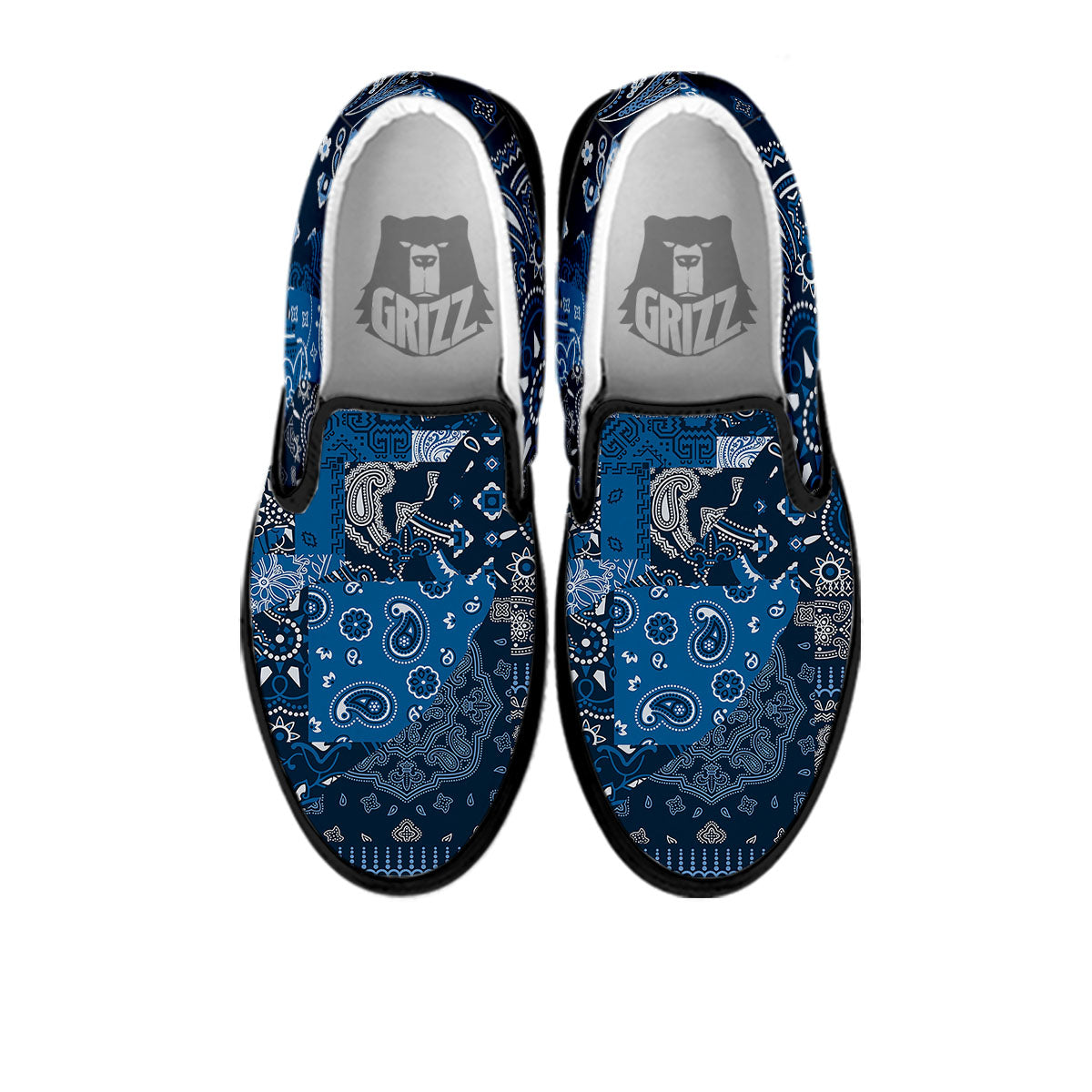 Bandana Blue Paisley Print Pattern Black Slip On Shoes-grizzshop