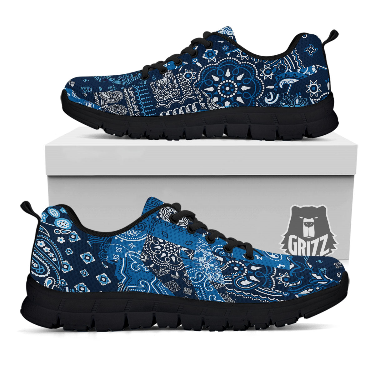 Bandana Blue Paisley Print Pattern Black Sneaker-grizzshop