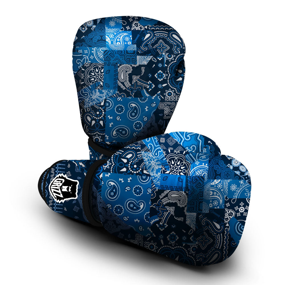 Bandana Blue Paisley Print Pattern Boxing Gloves-grizzshop